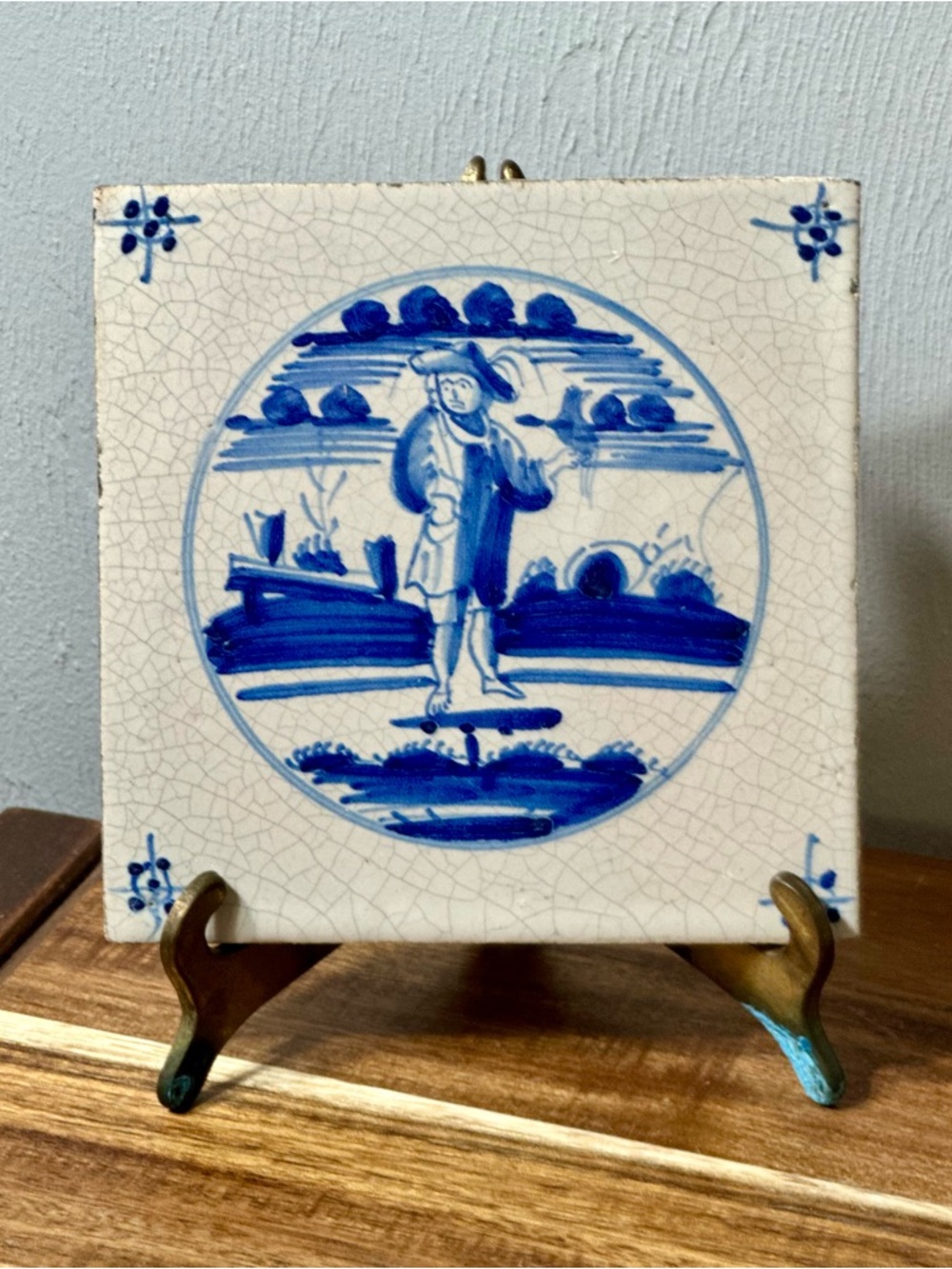Antique Delft Tile 1775 +/-  Hand Painted Blue and White Tile. 250 years old